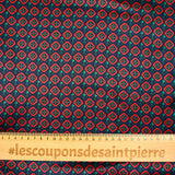 Silk satin printed naples red diamonds background marine