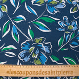 Sweatshirt with blue and green flowers on navy background