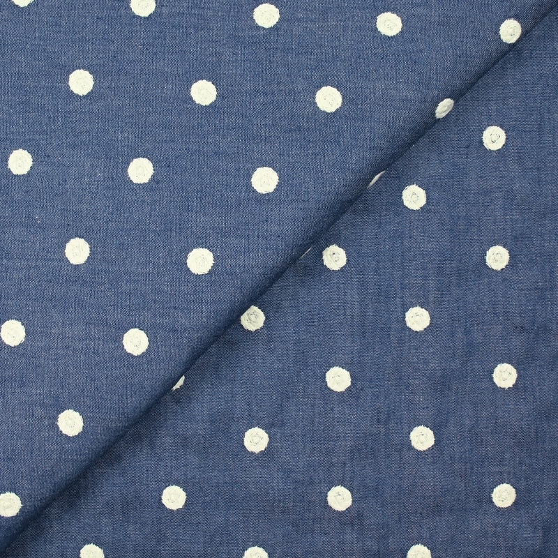 Botón de flores bordados de algodón Chambray