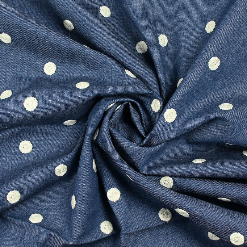 Botón de flores bordados de algodón Chambray