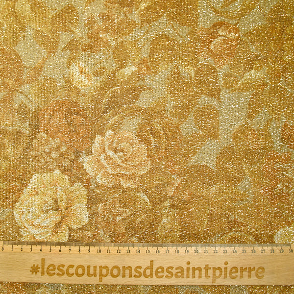 Maille polyester lamé fleurs sauvage doré
