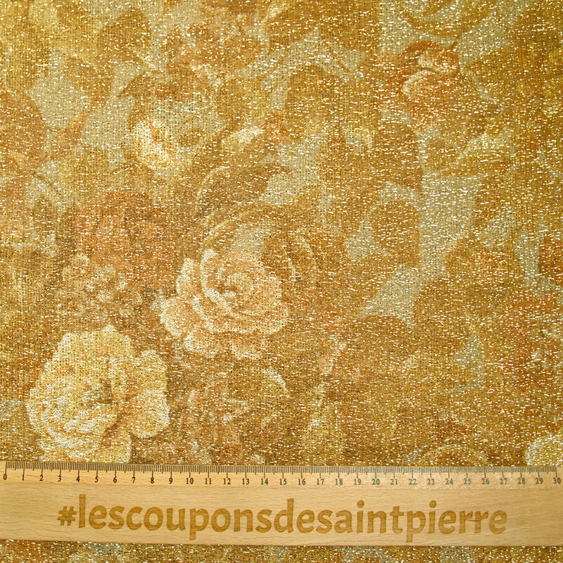 Maille polyester lamé fleurs sauvage doré