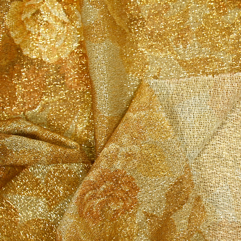 Maille polyester lamé fleurs sauvage doré