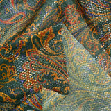 Jacquard polyester lamé cachemire orange et violet fond canard