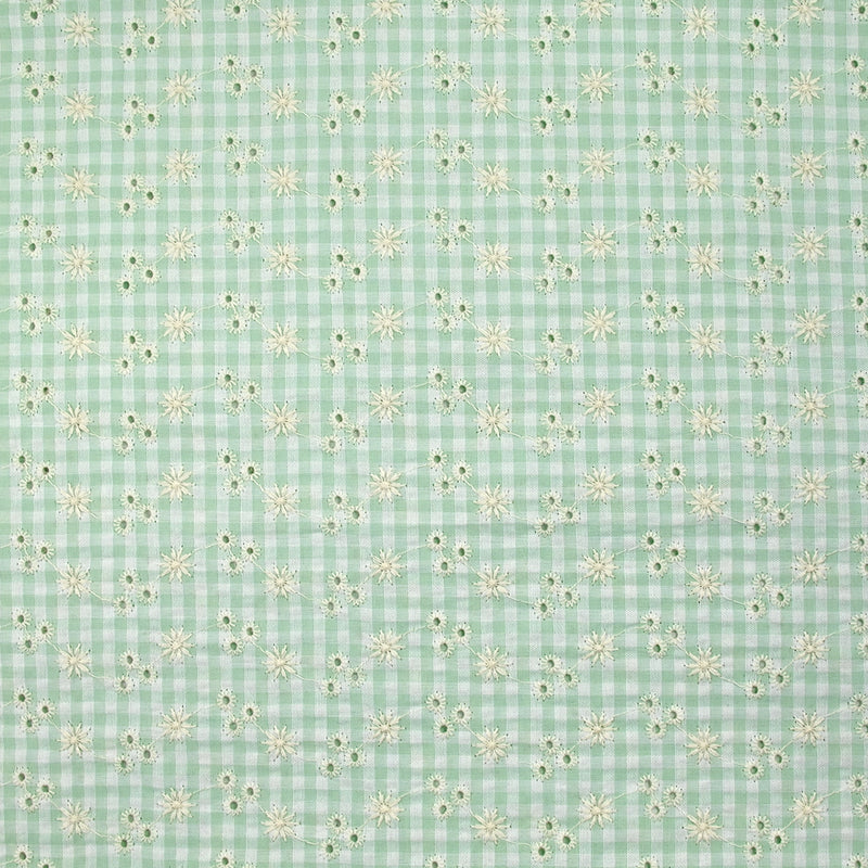 Coton Vichy seersucker brodé fond vert pastel