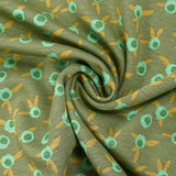 Summer buds soft toy sweatshirt in water green and ocher khaki background
