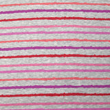 Red, pink and purple striped cuddly sweatshirt with heather gray background