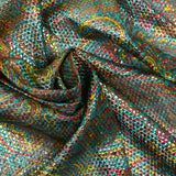 Jacquard polyester lamé cachemire doré et rouge fond vert