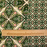 Viscose imprimée mandala botanique vert fond écru