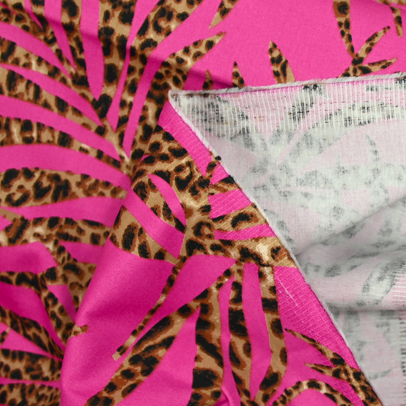 Cotton satin elastane -leaf pink leaf