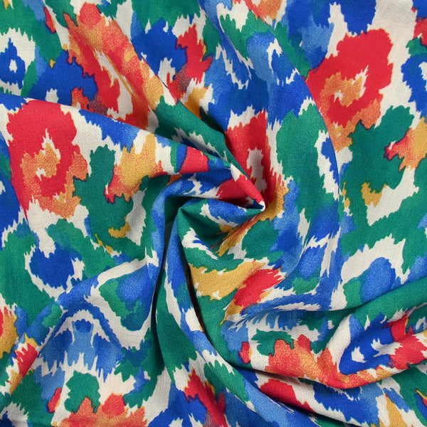 Crépon de viscose doupionné imprimé évasion bleu fond écru