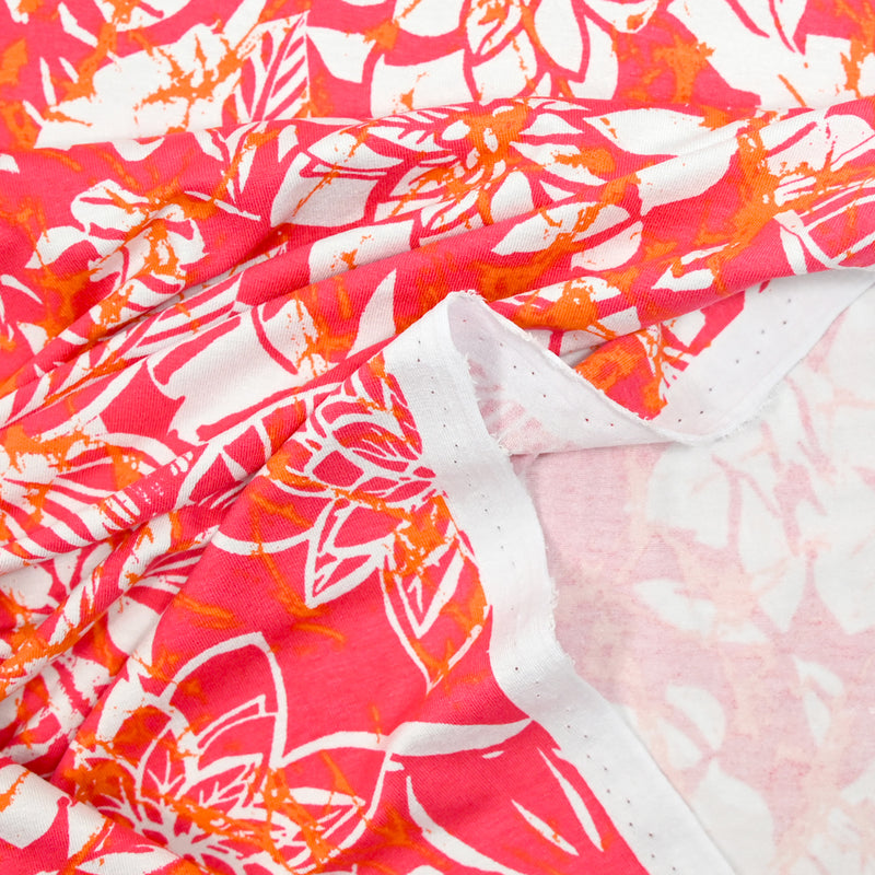 Splash and flower printed viscose jersey pink background