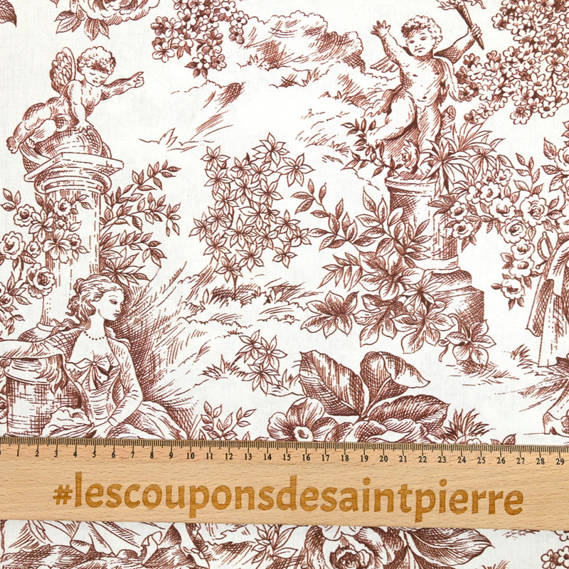 Coton imprimé toile de jouy marron