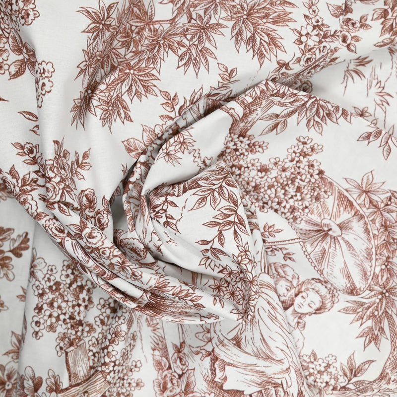 Coton imprimé toile de jouy marron