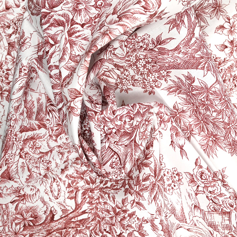 Coton imprimé toile de jouy brique