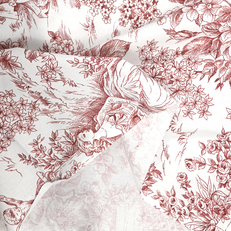 Coton imprimé toile de jouy brique