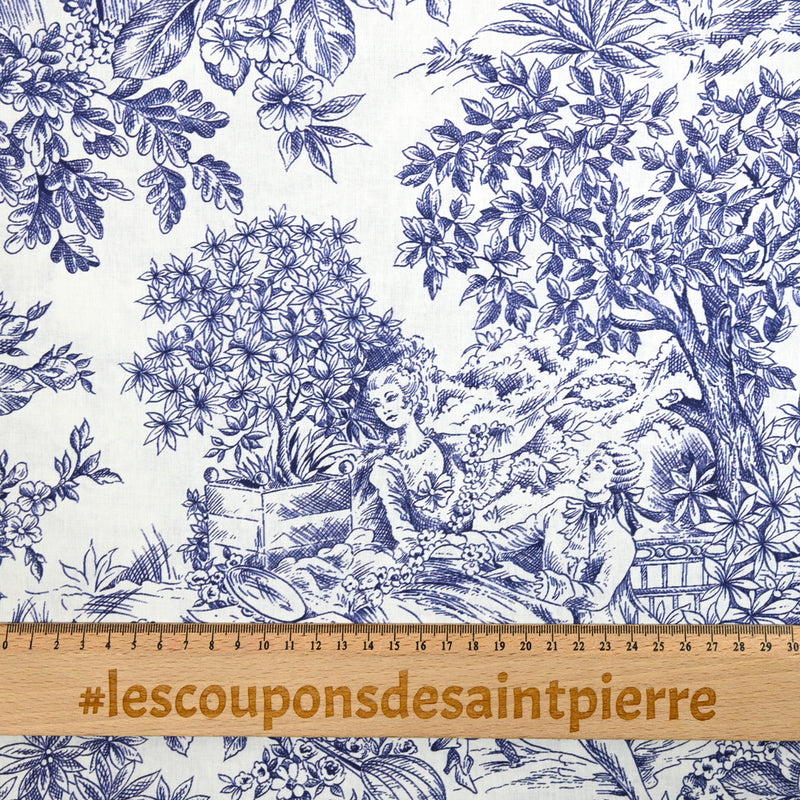 Coton imprimé toile de jouy bleu