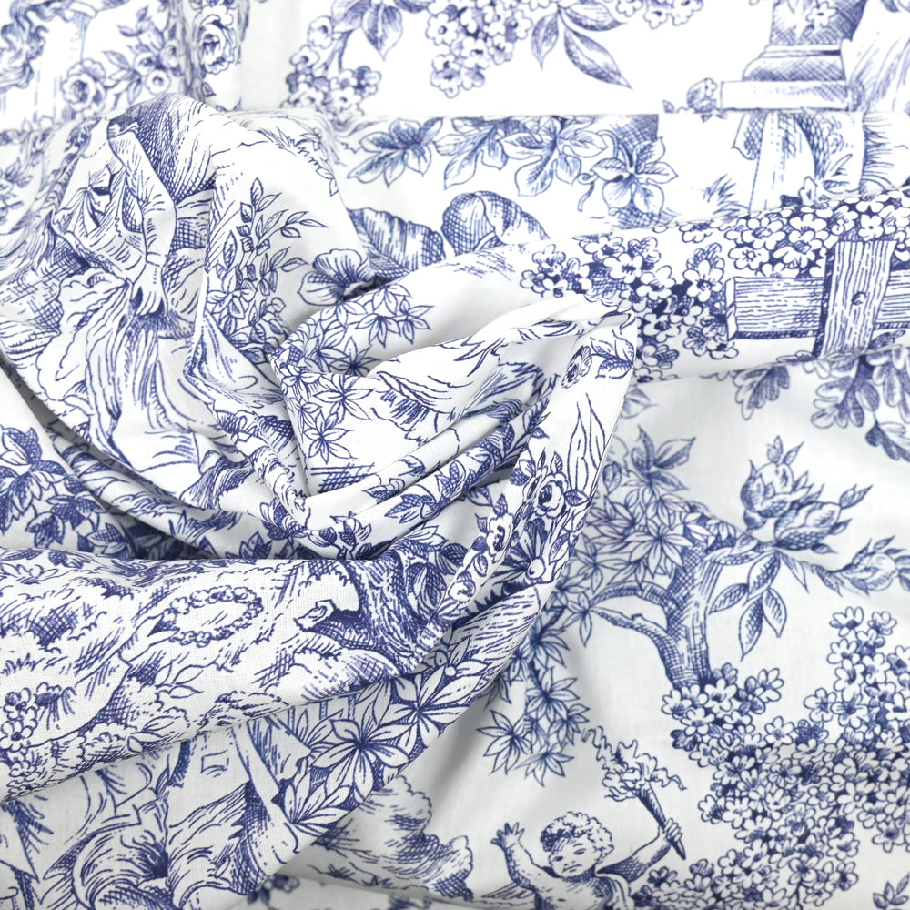 Brosse et peigne - Imprimé inspiration Toile de Jouy bleu
