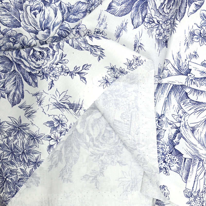 Tissu d'ameublement Toile de Jouy par mètre, bleu marine paysage