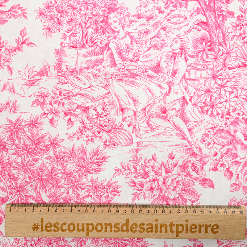 Coton imprimé toile de jouy rose
