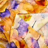 Viscose imprimée Ginkgo jaune et violet