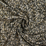 Viscose imprimée fleurs d'automne kaki, gris et écru fond noir