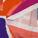 Viscose imprimée formes et couleurs indigo, rose et orange fond blanc