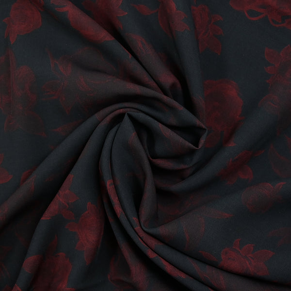 Viscose imprimée roses rouges fond noir