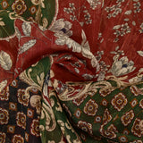Mousseline crinkle imprimée lurex baroque vert et rouge