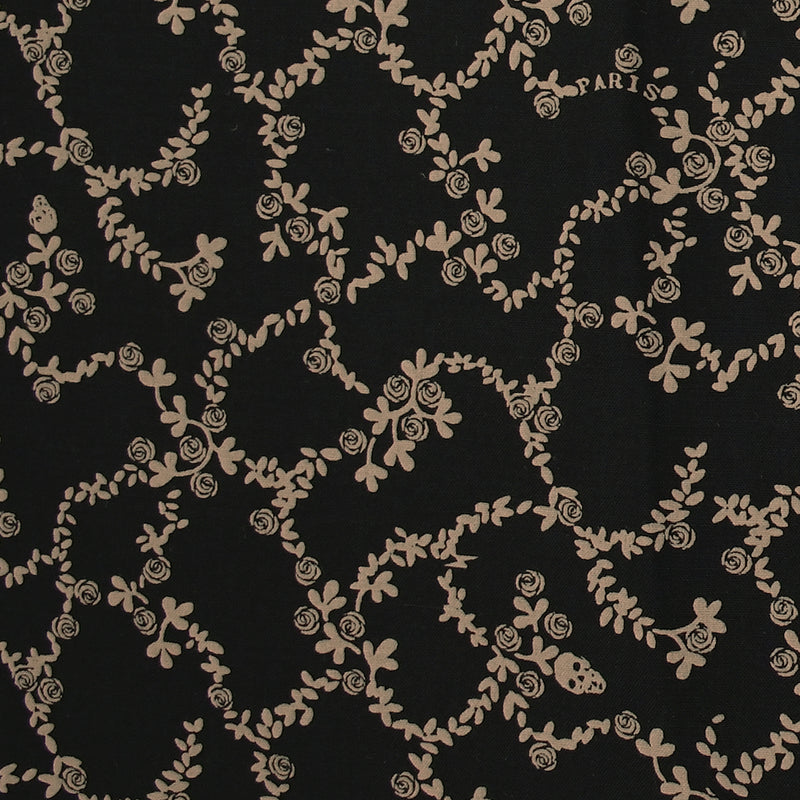 Viscose imprimée chaîne de fleurs fond noir