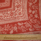Mousseline crinkle satinée imprimée bordures fleuries écru et brique