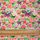 Coton imprimé papillon fond nude