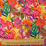 Mousseline crinkle imprimée fleurs d'été fond écru