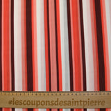 Polyester voile printed with coral, off-white and mahogany stripes