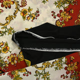 Georgette crepe square printed with flowers and birds in red and ecru black background