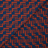 Love printed georgette crepe, fire red, navy background