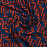 Love printed georgette crepe, fire red, navy background