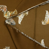Satin polyester twill with fierce brown background print