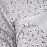 Popeline polycoton imprimée rayée et branche fond gris