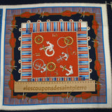 Twill de polyester satiné imprimé nœuds marins rouge et bleu fond bleu nuit