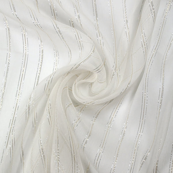Mousseline crinkle soie lurex doré et argent fond blanc cassé