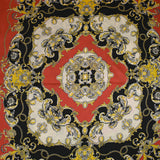 Twill de polyester satiné imprimé moulures baroques fond rouge