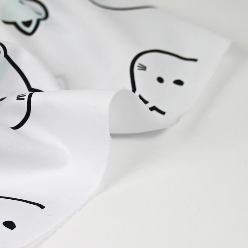 Coton imprimé chat kawai fond blanc