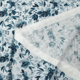 Woven cotton Linen A look printed flowers in dark blue watercolor