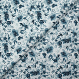 Woven cotton Linen A look printed flowers in dark blue watercolor