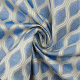 Brocart polyviscose croisement bleu fond écru