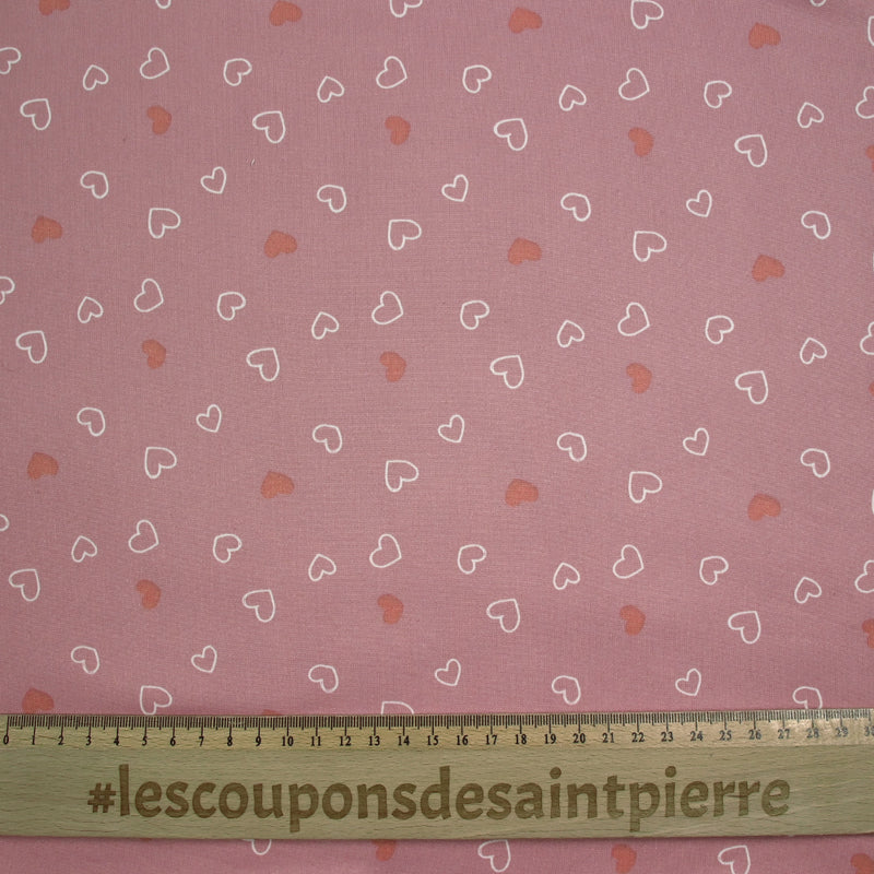 Jersey tout doux imprimé petits cœurs fond rose