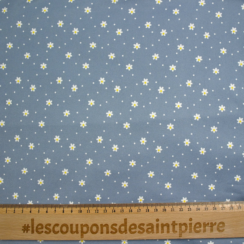 Jersey tout doux imprimé marguerite fond bleu barbeau