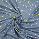 Jersey tout doux imprimé marguerite fond bleu barbeau