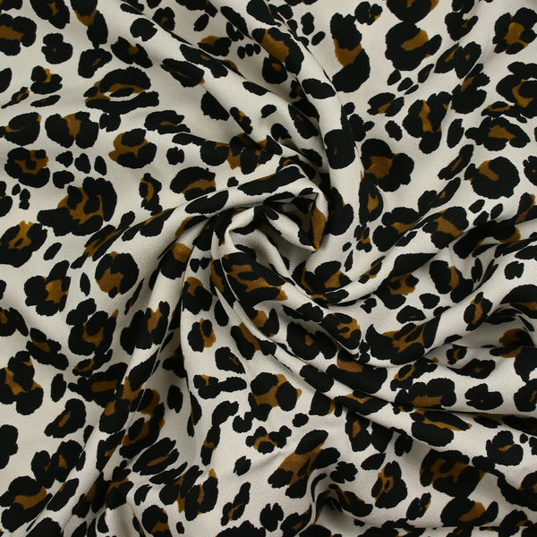 Twill de viscose imprimé léopard fond écru